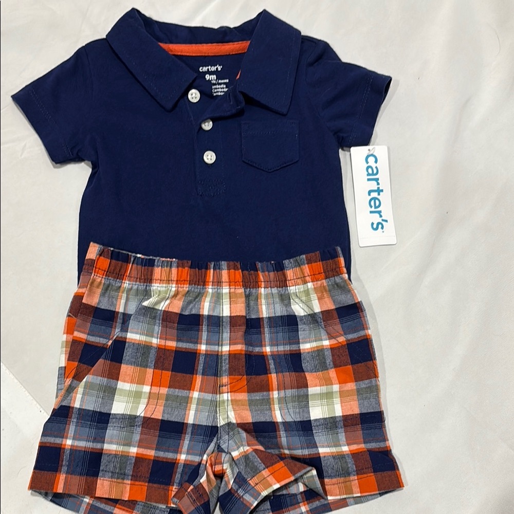 Carter's Navy Blue Polo Onesie with shorts brand new